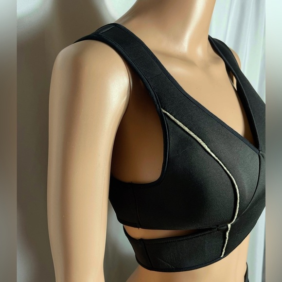 Black Crop Top by Black M, Side Cutout Zip Back Bra Top Medium - Picture 2 of 5